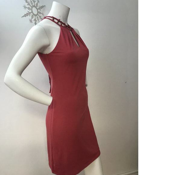 Le Chateau Corral Peach Salmon Pink Bodycon Formal cocktail Dress Beaded NWT - Picture 3 of 8